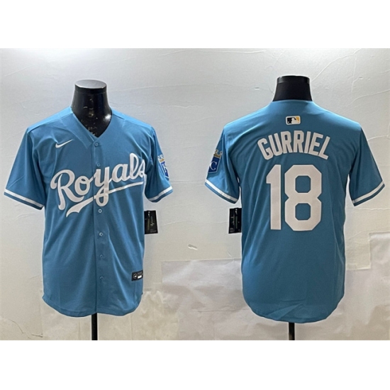 Men's Kansas City Royals #18 Yuli Gurriel Blue Cool Base Stitched Baseball Jersey - Ujersey