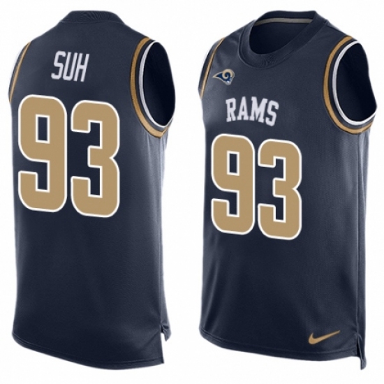 Men's Nike Los Angeles Rams #93 Ndamukong Suh Limited Navy Blue Player Name & Number Tank Top NFL Jersey - Ujersey