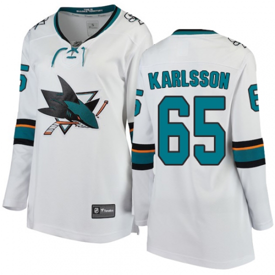 Women's San Jose Sharks #65 Erik Karlsson Fanatics Branded White Away Breakaway NHL Jersey - Ujersey