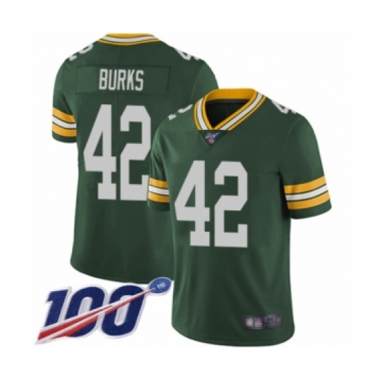 Men's Green Bay Packers #42 Oren Burks Green Team Color Vapor Untouchable Limited Player 100th Season Football Jersey