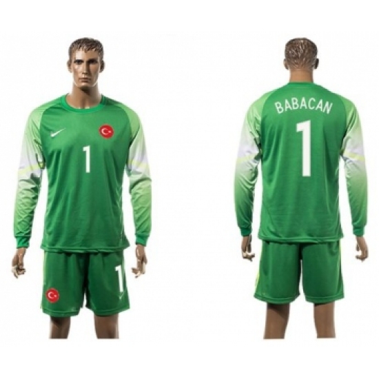 Turkey #1 Babacan Green Goalkeeper Long Sleeves Soccer Country Jersey