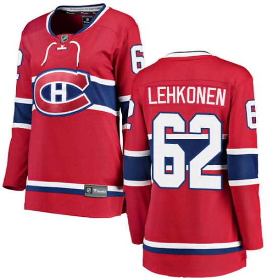 Women's Montreal Canadiens #62 Artturi Lehkonen Authentic Red Home Fanatics Branded Breakaway NHL Jersey - Ujersey
