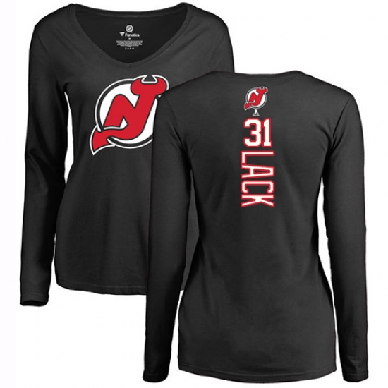 NHL Women's Adidas New Jersey Devils #31 Eddie Lack Black Backer Long Sleeve T-Shirt - Ujersey