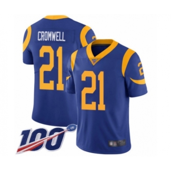Youth Los Angeles Rams #21 Nolan Cromwell Royal Blue Alternate Vapor Untouchable Limited Player 100th Season Football Jersey - Ujersey