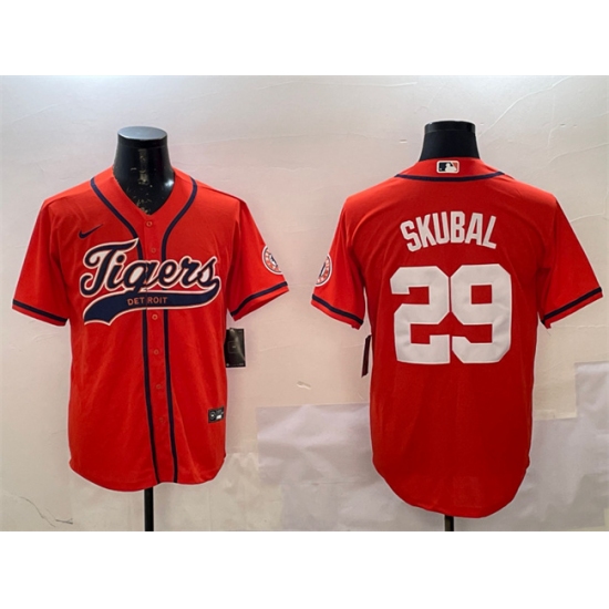 Men's Detroit Tigers #29 Tarik Skubal Orange With Cool Base Stitched Baseball Jersey - Ujersey