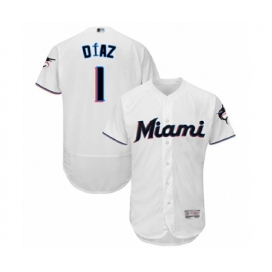 Men's Miami Marlins #1 Isan Diaz White Home Flex Base Authentic Collection Baseball Player Jersey - Ujersey