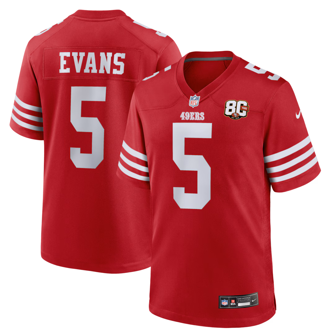 Men's San Francisco 49ers Mike Evans Nike Scarlet 80th Anniversary Game Jersey