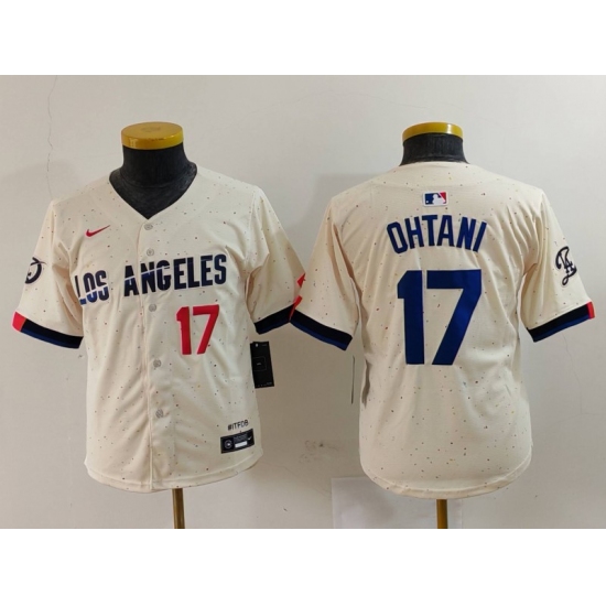 Youth Los Angeles Dodgers #17 Shohei Ohtani Number Cream Blue 2024 City Connect Limited Stitched Jersey - Ujersey