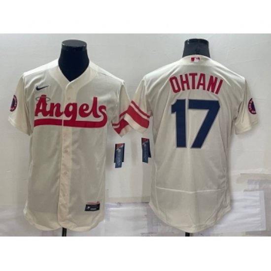 Men's Los Angeles Angels #17 Shohei Ohtani Cream 2022 City Connect Flex Base Stitched Jersey - Ujersey