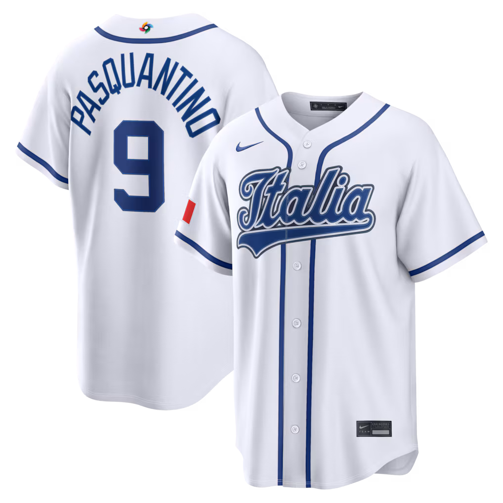 Men's Italy Baseball Vinnie Pasquantino Nike White 2026 World Baseball Classic Home Stadium Jersey