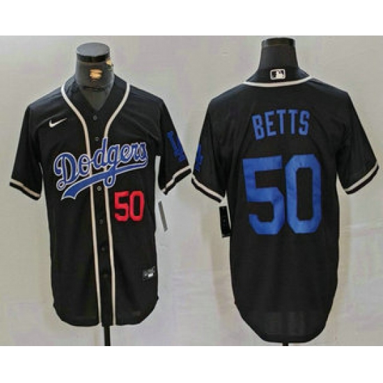 Men's Los Angeles Dodgers #50 Mookie Betts Number Black Cool Base With Stitched Baseball Jersey - Ujersey