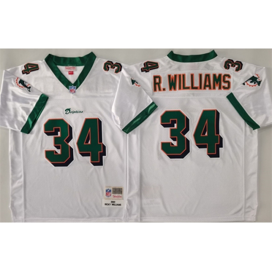 Men's Miami Dolphins #34 Ricky Williams White Throwback Stitched Football Jersey - Ujersey