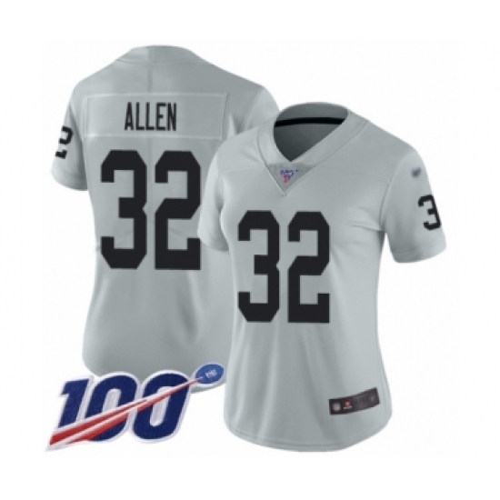 Women's Oakland Raiders #32 Marcus Allen Limited Silver Inverted Legend 100th Season Football Jersey