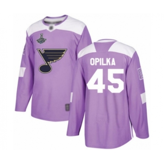 Men's St. Louis Blues #45 Luke Opilka Authentic Purple Fights Cancer Practice 2019 Stanley Cup Champions Hockey Jersey - Ujersey