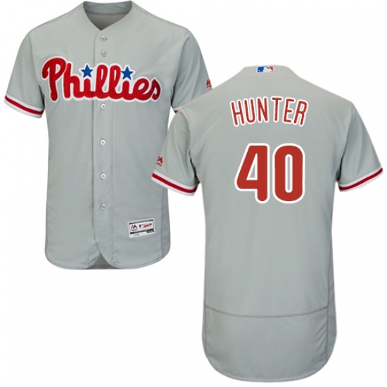 Men's Majestic Philadelphia Phillies #40 Tommy Hunter Grey Road Flex Base Authentic Collection MLB Jersey - Ujersey