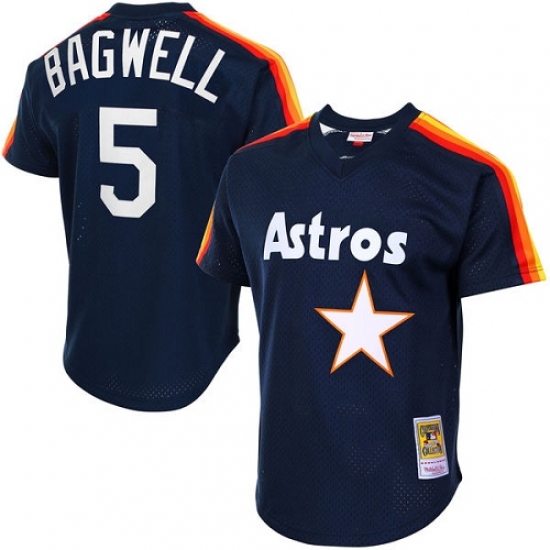Men's Mitchell and Ness 1988 Houston Astros #5 Jeff Bagwell Authentic Navy Blue Throwback MLB Jersey - Ujersey