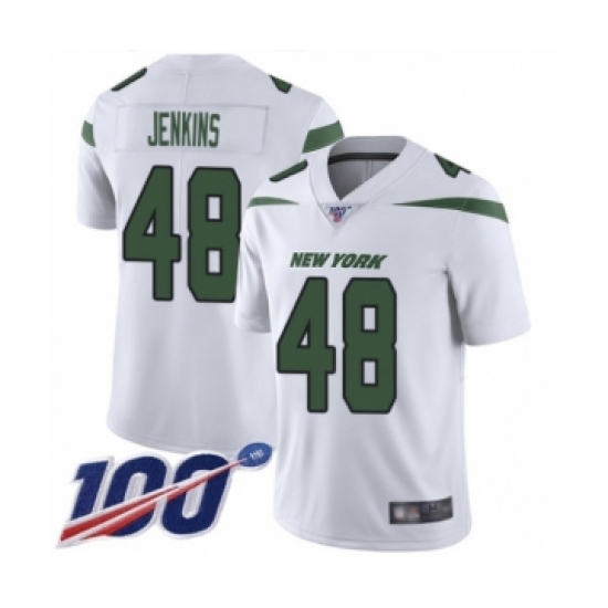 Men's New York Jets #48 Jordan Jenkins White Vapor Untouchable Limited Player 100th Season Football Jersey - Ujersey