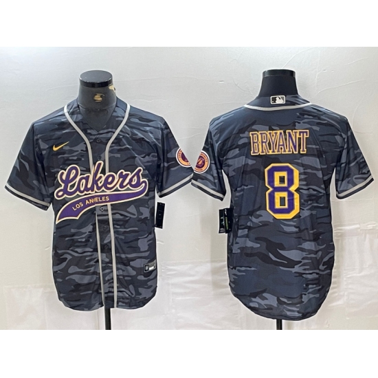 Men's Los Angeles Lakers #8 Kobe Bryant Grey Camo Cool Base Stitched Baseball Jersey - Ujersey
