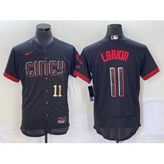 Men's Cincinnati Reds #11 Barry Larkin Number Black 2023 City Connect Flex Base Stitched Jersey 1 - Ujersey