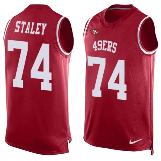 Men's Nike San Francisco 49ers #74 Joe Staley Limited Red Player Name & Number Tank Top NFL Jersey - Ujersey
