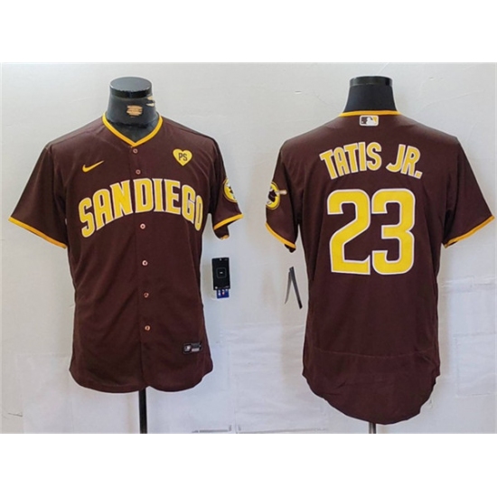 Men's San Diego Padres #23 Fernando Tatis Jr. Brown With PS Flex Base Stitched Baseball Jersey - Ujersey