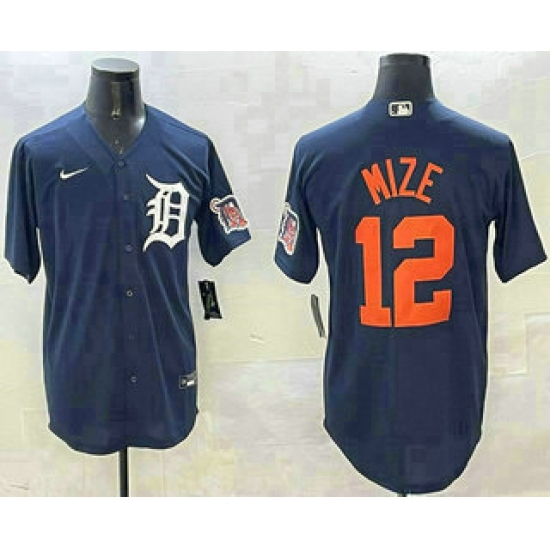 Men's Detroit Tigers #12 Casey Mize Navy Alternate With Cool Base Stitched Jersey