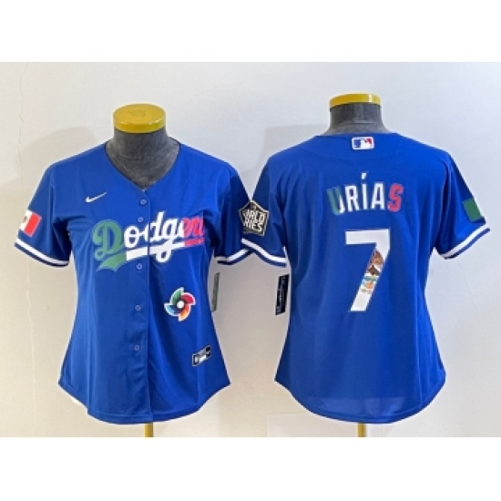 Women's Los Angeles Dodgers #7 Julio Urias Blue 2020 World Series Cool Base Nike Jersey1 - Ujersey