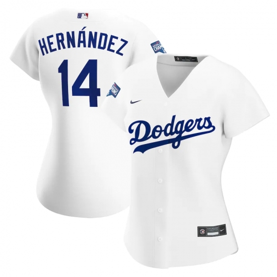 Women's Los Angeles Dodgers #14 Enrique Hernández Nike White 2020 World Series Champions Home Replica Player Jersey - Ujersey