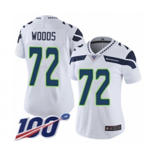 Women's Seattle Seahawks #72 Al Woods White Vapor Untouchable Limited Player 100th Season Football Jersey - Ujersey