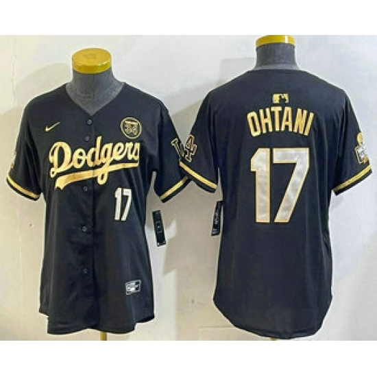 Women's Los Angeles Dodgers #17 Shohei Ohtani Black Gold 2024 World Series 34 Stitched Cool Base Jersey - Ujersey