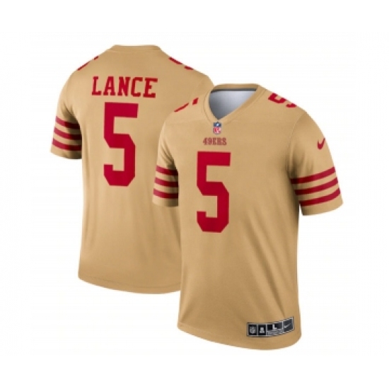 Men's San Francisco 49ers #5 Trey Lance 2022 New Gold Inverted Legend Stitched Football Jersey - Ujersey
