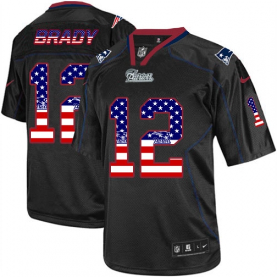 Men's Nike New England Patriots #12 Tom Brady Elite Black USA Flag Fashion NFL Jersey - Ujersey