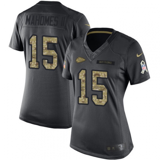 Women's Nike Kansas City Chiefs #15 Patrick Mahomes II Limited Black 2016 Salute to Service NFL Jersey - Ujersey