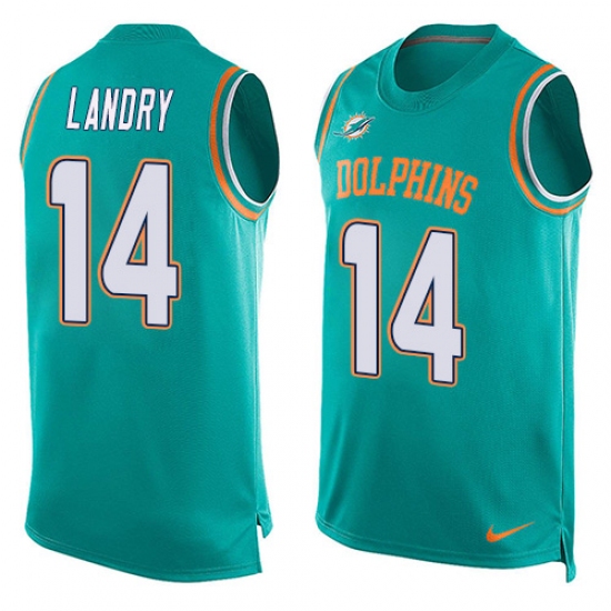 Men's Nike Miami Dolphins #14 Jarvis Landry Limited Aqua Green Player Name & Number Tank Top NFL Jersey - Ujersey