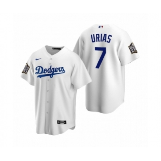 Men's Los Angeles Dodgers #7 Julio Urias White 2020 World Series Replica Jersey