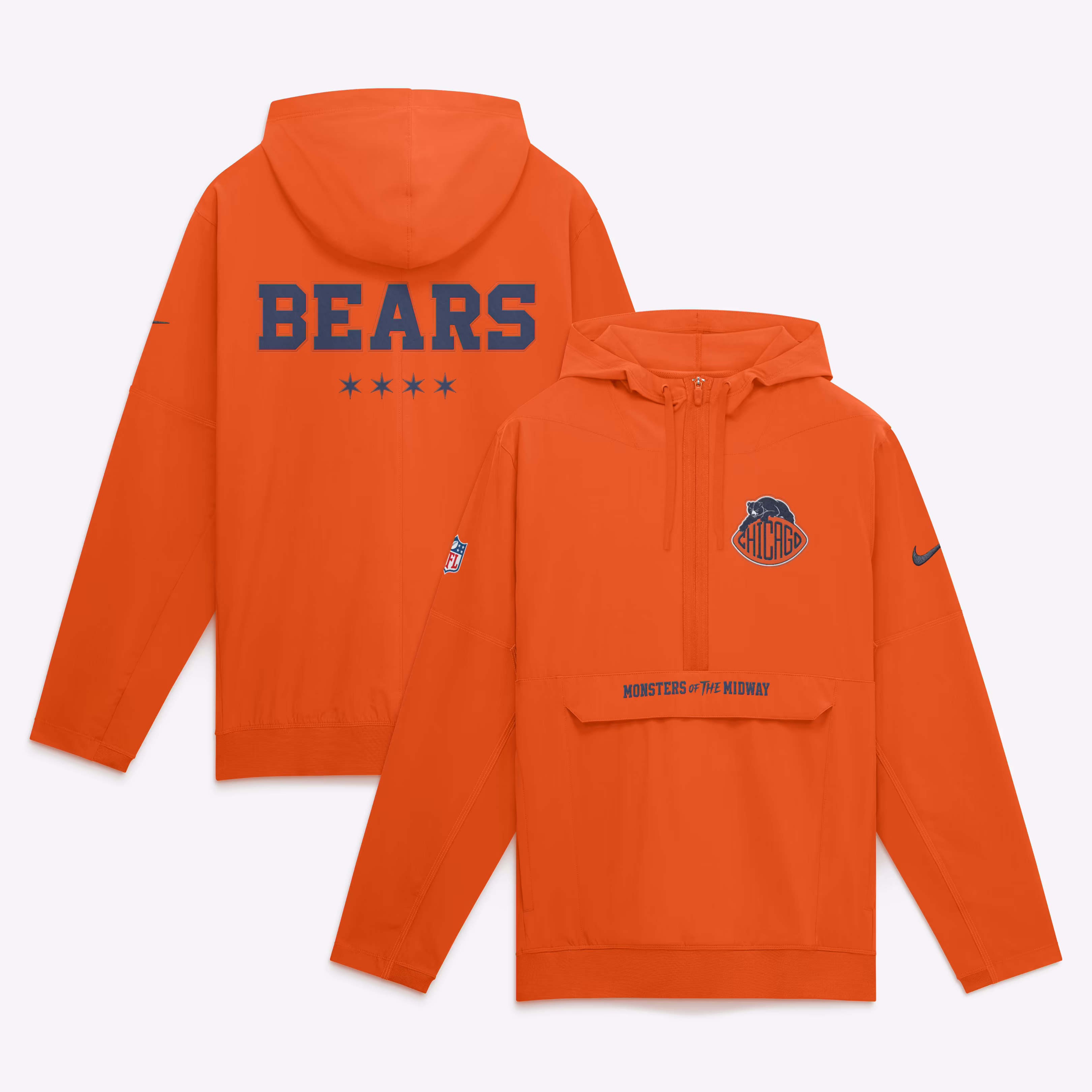 Men's Chicago Bears  Nike Orange 2026 Rivalries Collection Sideline Anorak Half-Zip Jacket - U-jersey