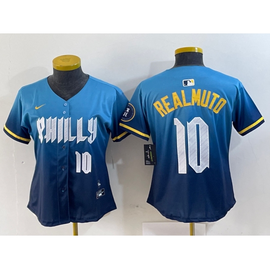 Women's Philadelphia Phillies #10 JT Realmuto Number Blue 2024 City Connect Limited Stitched Jerseys - Ujersey