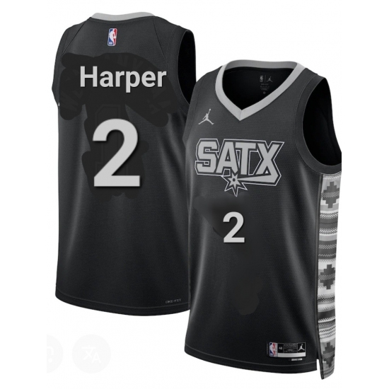 Men's San Antonio Spurs #2 Dylan Harper Gray Black Statement Edition Stitched Basketball Jersey - Ujersey