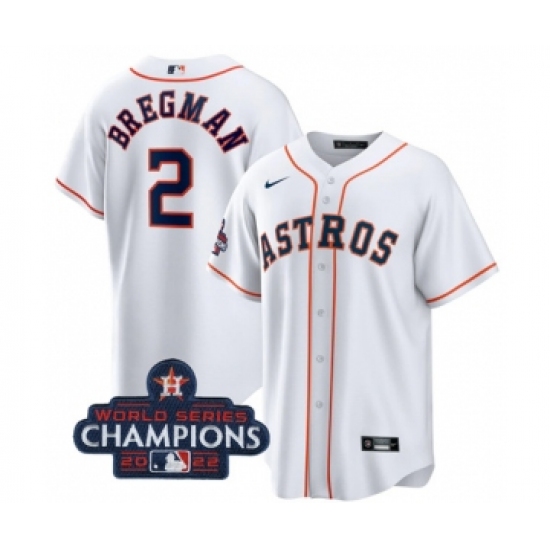 Men's Houston Astros #2 Alex Bregman White 2022 World Series Champions Home Stitched Baseball Jersey - Ujersey