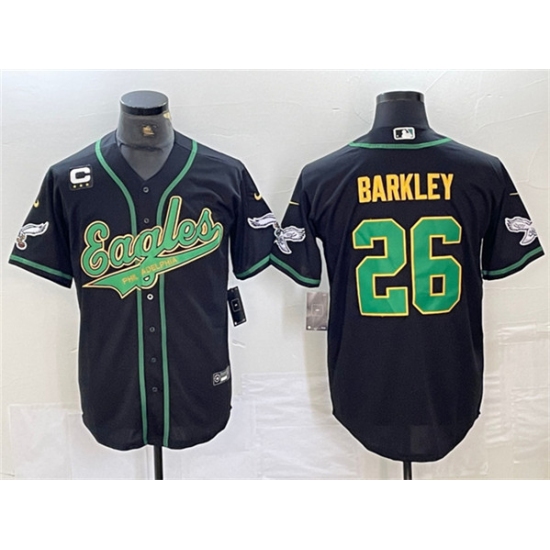 Men's Philadelphia Eagles #26 Saquon Barkley Black Gold With 3-star C Cool Base Baseball Stitched Jersey - Ujersey