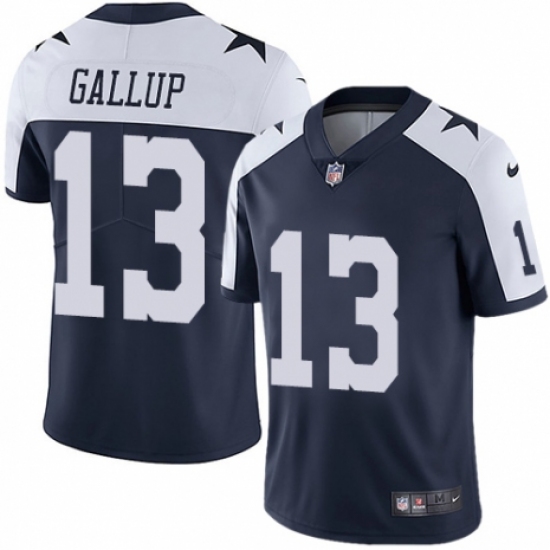 Men's Nike Dallas Cowboys #13 Michael Gallup Navy Blue Throwback Alternate Vapor Untouchable Limited Player NFL Jersey - Ujersey