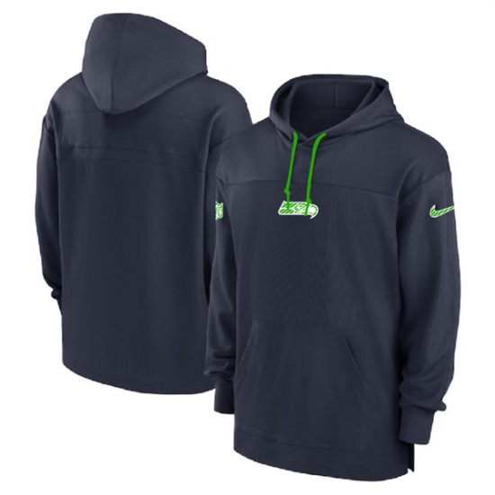 Men's Seattle Seahawks Navy Performance Pullover Hoodie - Ujersey NHL