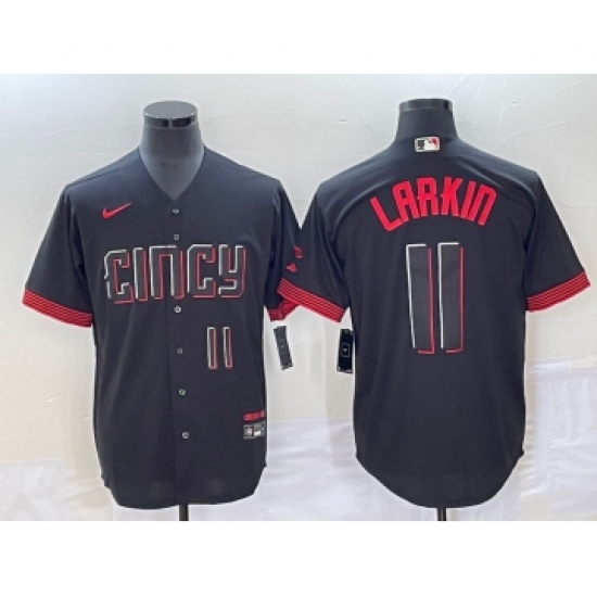 Men's Cincinnati Reds #11 Barry Larkin Number Black 2023 City Connect Cool Base Stitched Jersey1 - Ujersey