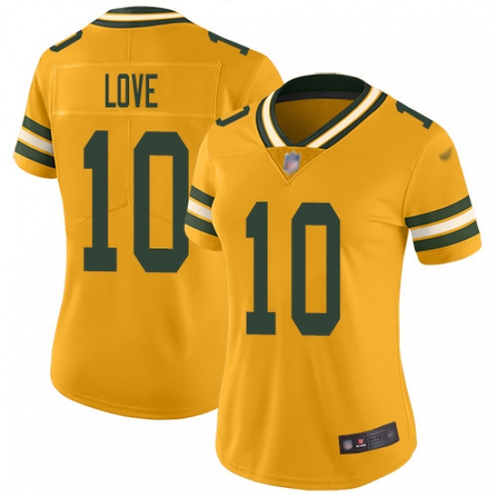 Women's Green Bay Packers #10 Jordan Love Gold Stitched NFL Limited Inverted Legend Jersey - Ujersey