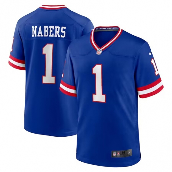 Men's New York Giants #1 Malik Nabers Royal Classic Football Stitched Game Jersey - Ujersey
