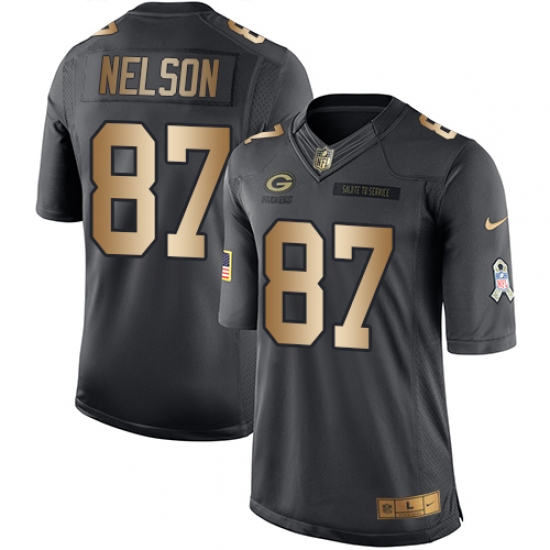 Men's Nike Green Bay Packers #87 Jordy Nelson Limited Black/Gold Salute to Service NFL Jersey - Ujersey