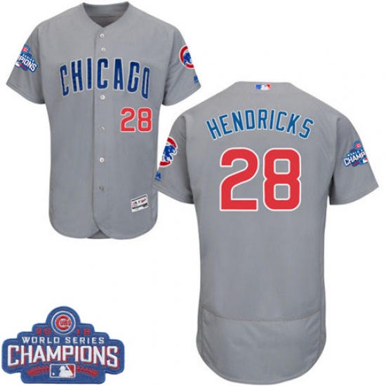 Men's Majestic Chicago Cubs #28 Kyle Hendricks Grey Road 2016 World Series Champions Flexbase Authentic Collection MLB Jersey - Ujersey
