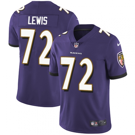Men's Nike Baltimore Ravens #72 Alex Lewis Purple Team Color Vapor Untouchable Limited Player NFL Jersey - Ujersey