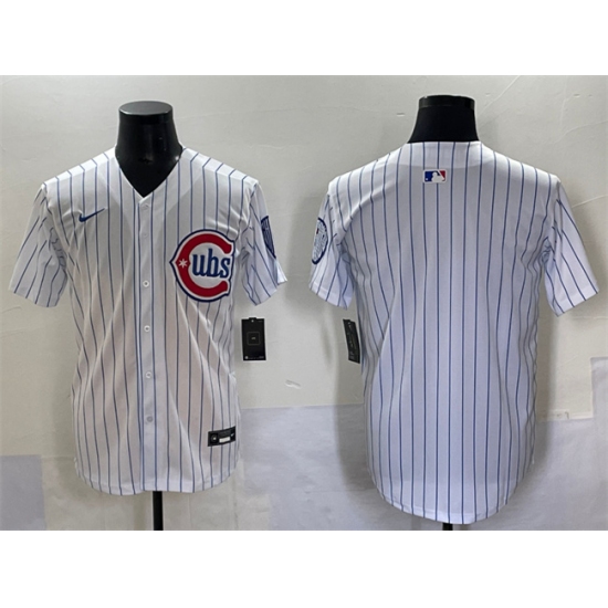 Men's Chicago Cubs Blank White Pinstripe 2nd Alternate Limited Stitched Baseball Jersey - Ujersey