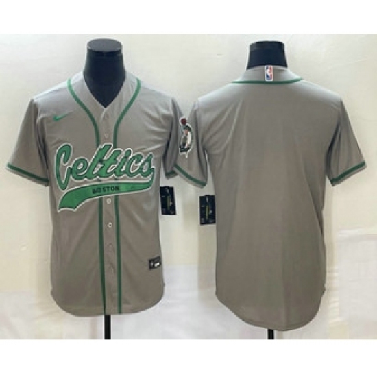Men's Boston Celtics Blank Gray Stitched Baseball Jersey - Ujersey